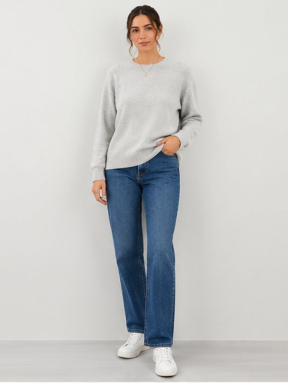 NWT Faherty Jackson Crewneck Sweater M Ice Grey Heather Organic Cotton Women's - Picture 3 of 12